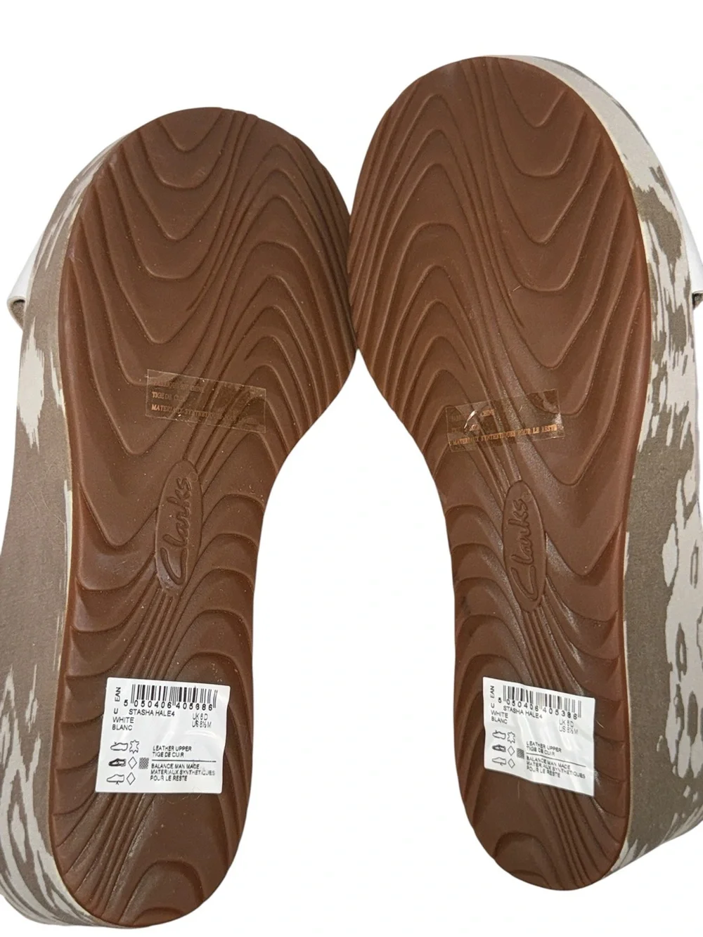 Clarks White Leather Crisscross Wedge Sandals